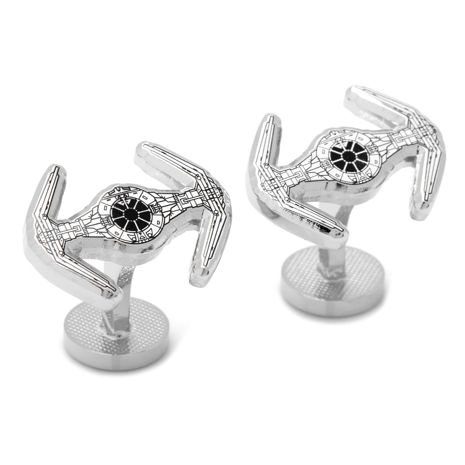 Show your Star Wars pride with Cufflinks.com's Star Wars Darth Vader TIE Fighter Cufflinks, featuring engraved detailing and the Galactic Empire insignia on the back—ideal for fans seeking unique TIE Fighter accessories.