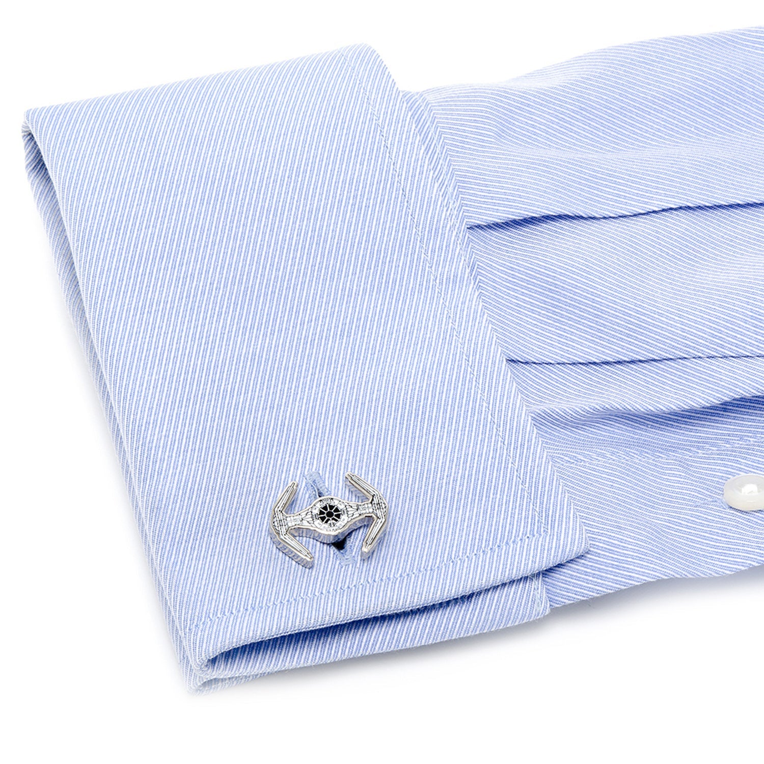 Show your Star Wars pride with Cufflinks.com's Star Wars Darth Vader TIE Fighter Cufflinks, featuring engraved detailing and the Galactic Empire insignia on the back—ideal for fans seeking unique TIE Fighter accessories.