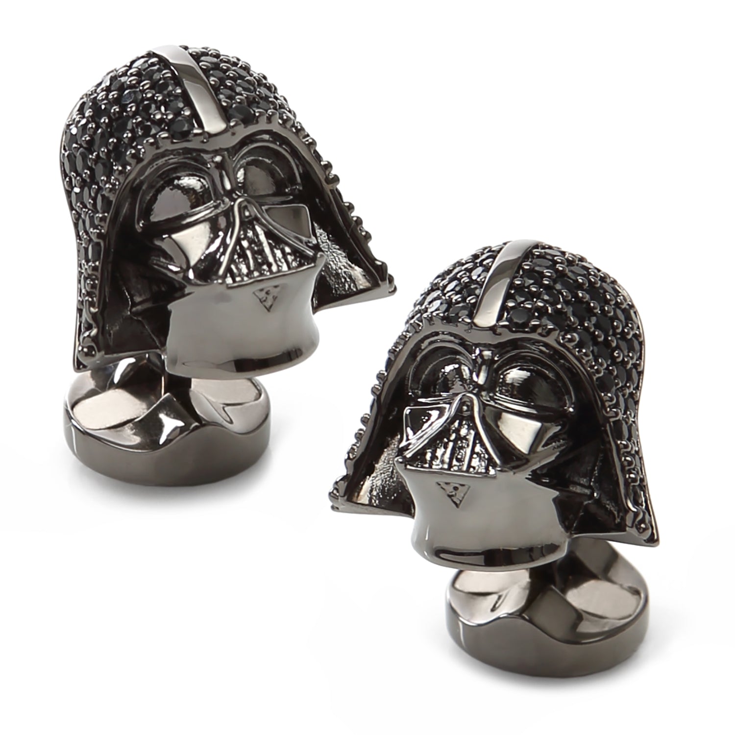 The Star Wars Darth Vader Crystal 3D Cufflinks by Cufflinks.com feature his iconic helmet and Galactic Empire symbol—shown from multiple angles on a white background—the perfect collectible accessory for any fan.