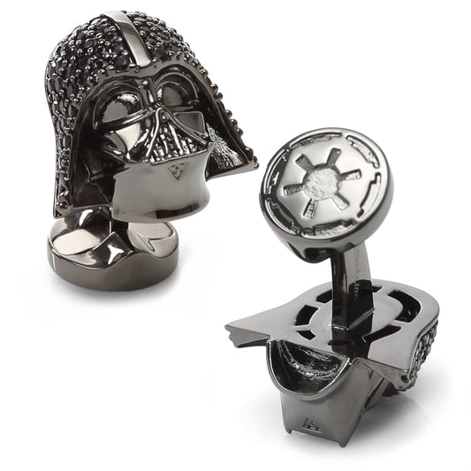 The Star Wars Darth Vader Crystal 3D Cufflinks by Cufflinks.com feature his iconic helmet and Galactic Empire symbol—shown from multiple angles on a white background—the perfect collectible accessory for any fan.