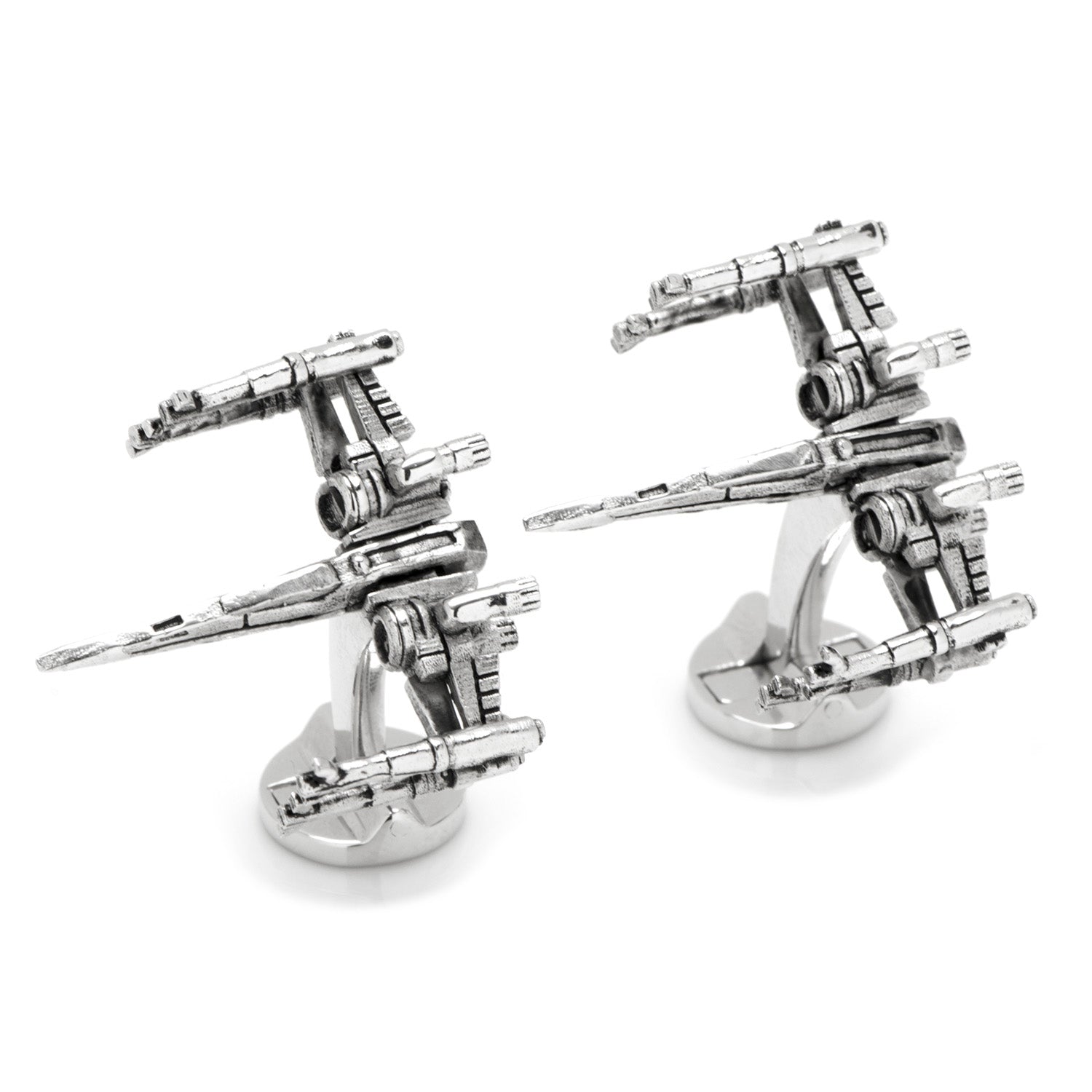 The Star Wars X-Wing 3D Cufflinks by Cufflinks.com are shaped like iconic starfighters, featuring the Rebel Alliance symbol on the back—ideal for Poe Dameron fans.