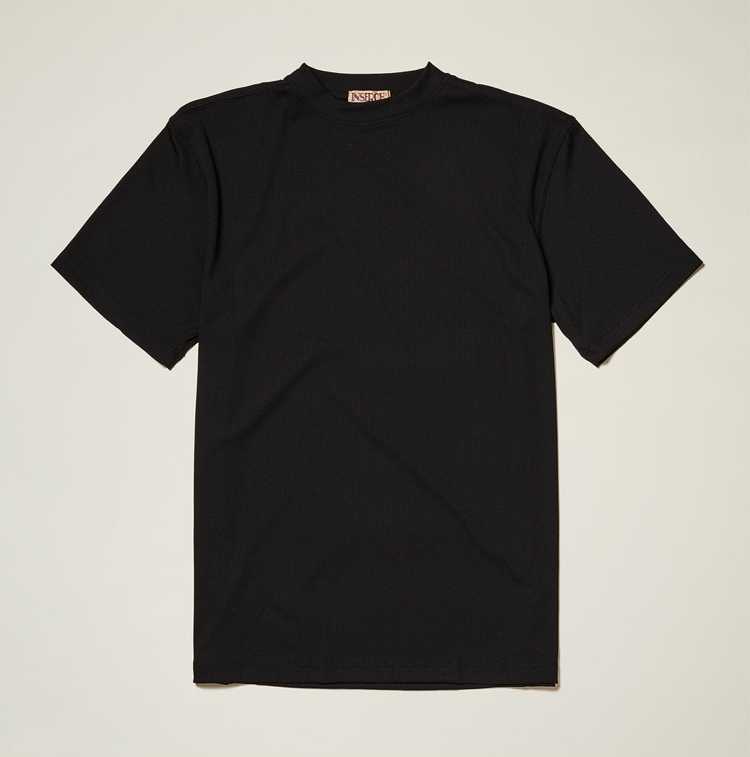 The Inserch Rib Crew Neck T-Shirt T299-00001 Black by Inserch is a regular fit, classic rib jersey tee shown laid flat on a neutral background to highlight its timeless style.