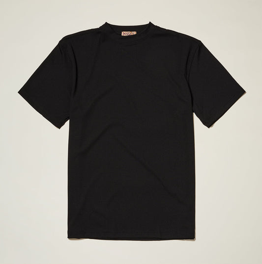 The Inserch Rib Crew Neck T-Shirt T299-00001 Black by Inserch is a regular fit, classic rib jersey tee shown laid flat on a neutral background to highlight its timeless style.