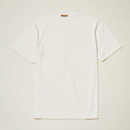 The Inserch Rib Crew Neck T-Shirt T299-00002 in white features a short-sleeve, crew neck design crafted from rib jersey knit, shown laid flat on a neutral background.