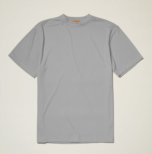 The Inserch Rib Crew Neck T-Shirt T299-00004 in Light Grey by Inserch, crafted from a soft polyester-spandex blend, is displayed flat on a neutral background.
