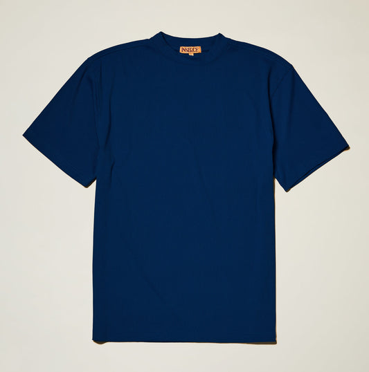 The Inserch Rib Crew Neck T-Shirt (T299-00190) in Estate Blue by Inserch is a short-sleeve crew neck style, laid flat on a neutral background, crafted from a soft polyester-spandex blend.