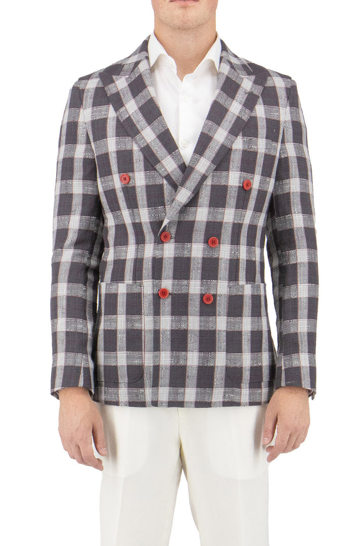 Tiglio Luxe Blush With Light Blue Windowpane Veneto/THP Slim Fit half lined, Pure Wool Jacket TL3332 main image 1