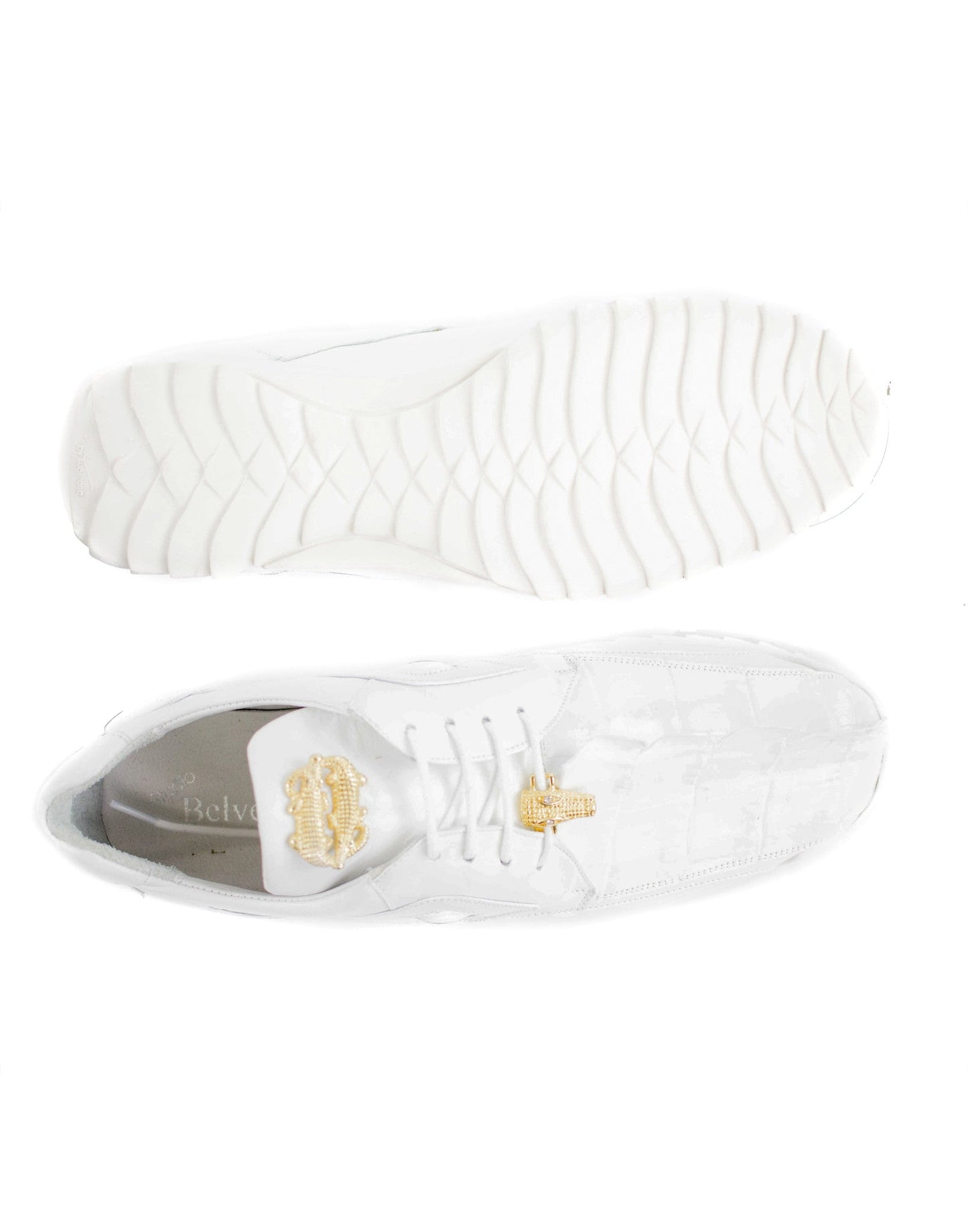 The BELVEDERE Belvedere - Vasco sneaker in white features sculpted toe detailing, gold-colored lace accents, and a comfortable soft leather lining. Made from genuine hornback and soft Italian calf leather.