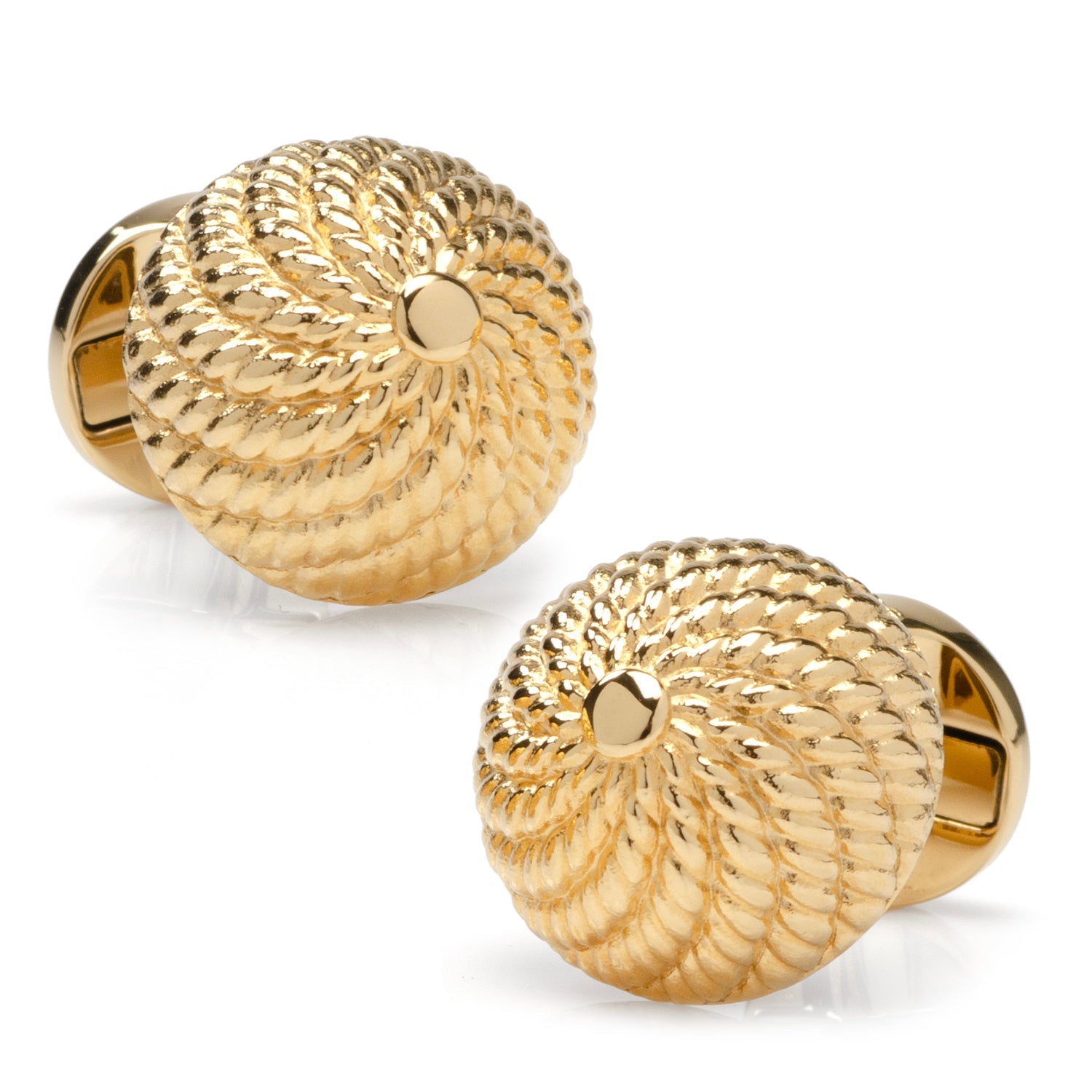 The VDP 3D Colony Gold Stainless Stud Set by Cufflinks.com features gold cufflinks and matching beehive design studs with a textured spiral motif, perfect for enhancing your formal look. Shown on a white background.