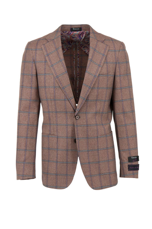 The Tiglio Luxe Blush Pure Wool Jacket TL3332, featuring a light blue windowpane Veneto pattern in a slim fit and half lined design, exemplifies luxury men's clothing and timeless sartorial traditions.