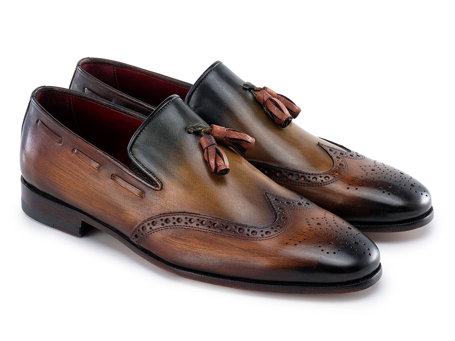 Paul Parkman Wingtip Tassel Loafers Green - WL34-GRN by Paul Parkman are made-to-order men's loafers featuring classic wingtip brogue detailing and tassels, offering timeless elegance and style. Displayed on a white background.