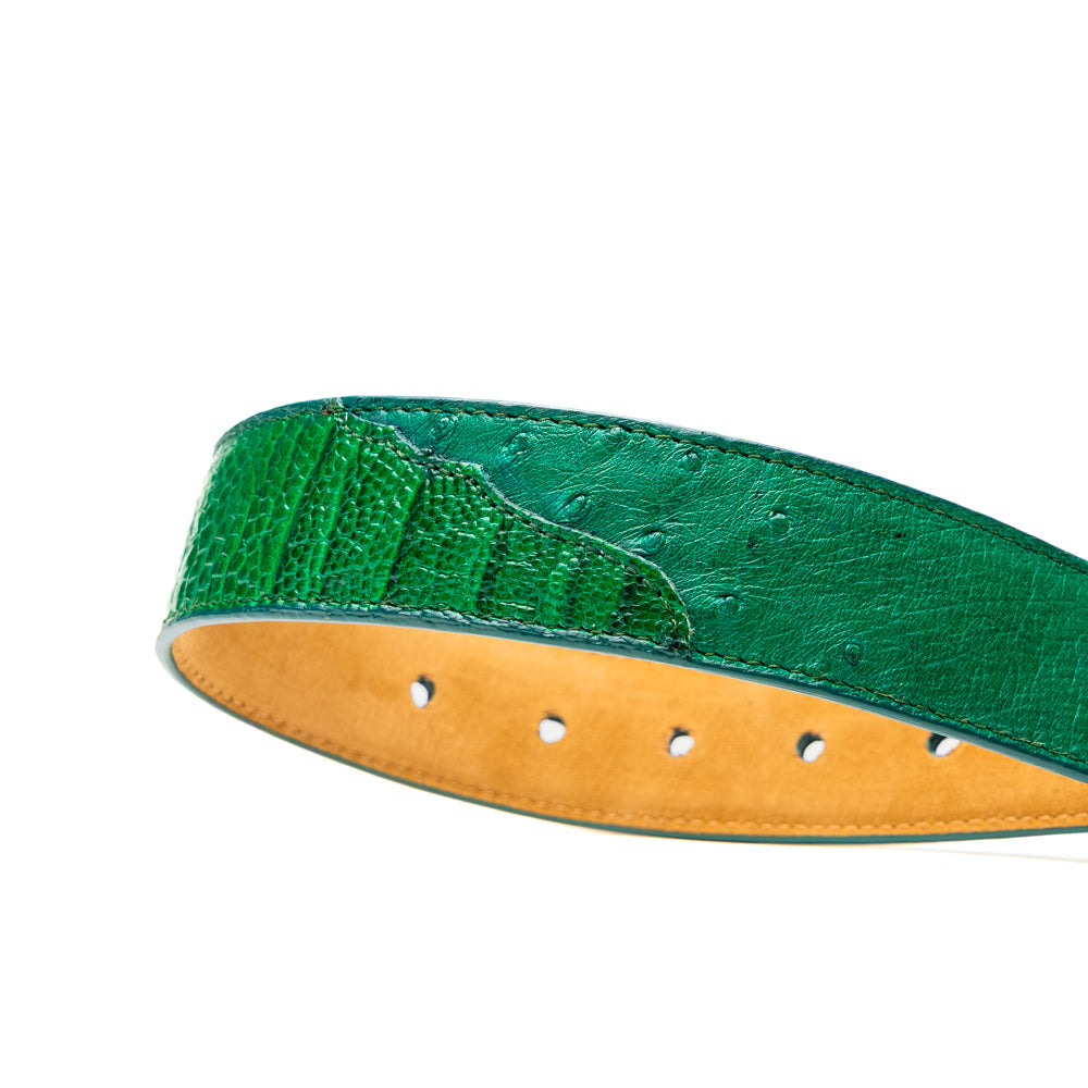 Introducing the Alessio Belt Lemon Green by Marco Di Milano—a coiled green leather belt with a silver buckle, featuring an embossed texture and the brand name “Marco Di Milano” engraved on the buckle. This handcrafted luxury accessory is designed to elevate any wardrobe with its refined elegance.