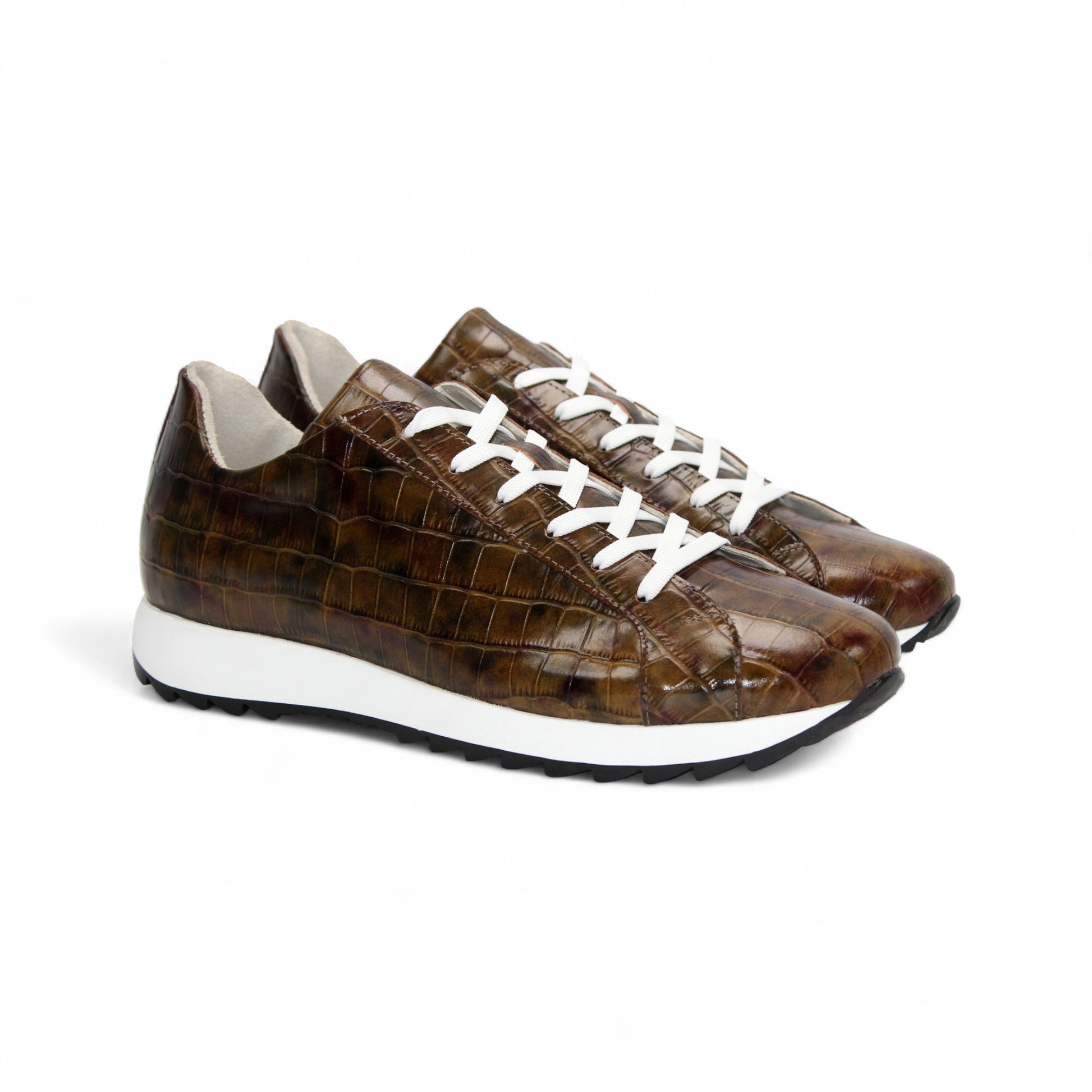 The Emilio Franco Alfio Green by Emilio Franco is a contemporary sneaker in green leather with white laces and a white rubber sole, displayed in profile on a white background.