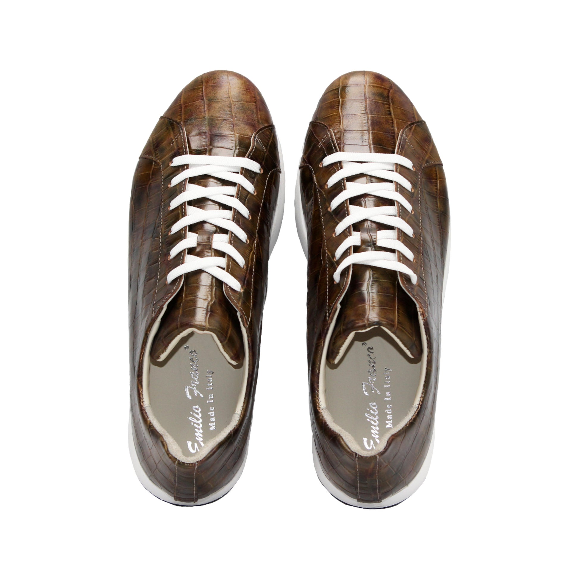 The Emilio Franco Alfio Green by Emilio Franco is a contemporary sneaker in green leather with white laces and a white rubber sole, displayed in profile on a white background.