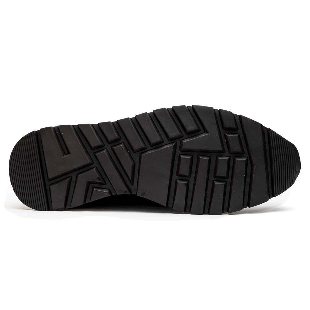 The Alonzo Navy by Marco Di Milano is a luxury men's sneaker in genuine caiman crocodile leather, featuring black laces, a hand-painted finish, white midsole, and black textured outsole.