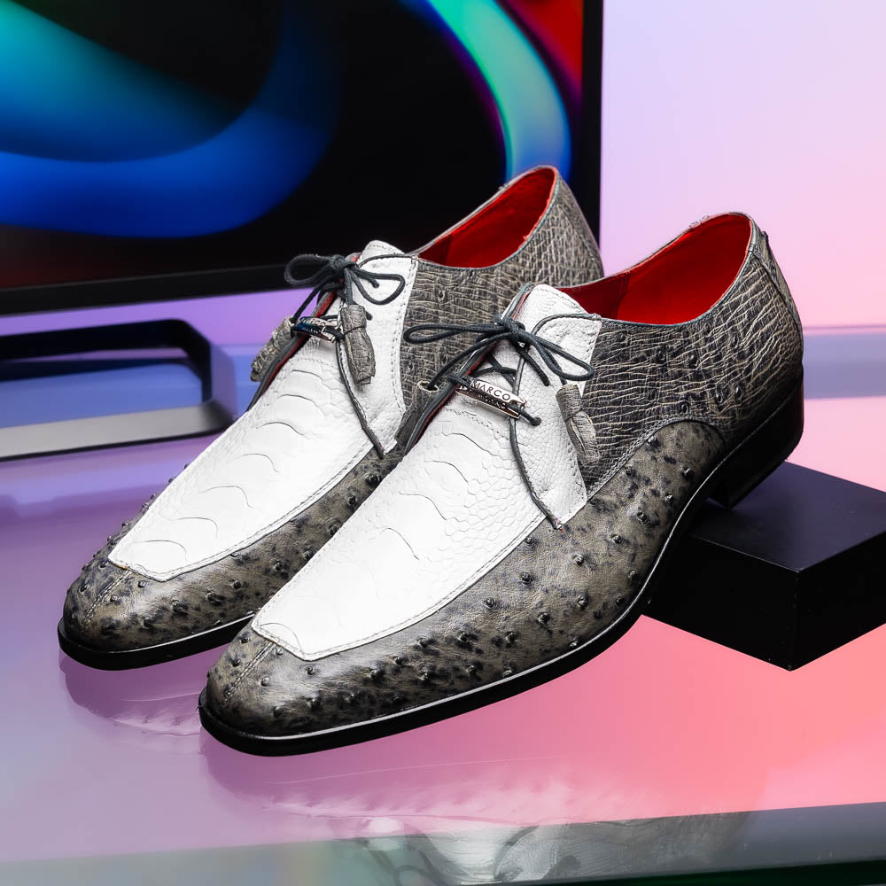 The Marco Di Milano Andretti White / Gray is a luxury men's shoe with a white and grey textured upper, black laces, and a brown leather sole accented by visible stitching.