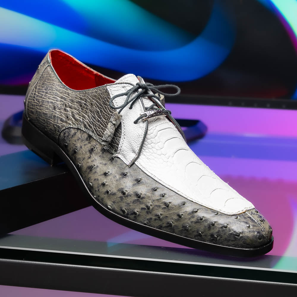The Marco Di Milano Andretti White / Gray is a luxury men's shoe with a white and grey textured upper, black laces, and a brown leather sole accented by visible stitching.