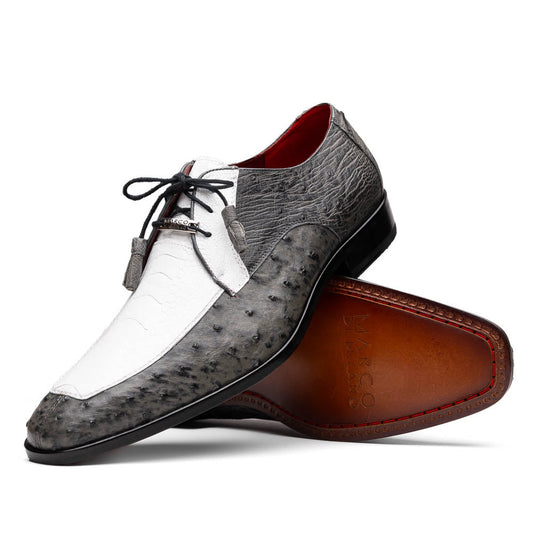 The Marco Di Milano Andretti White / Gray is a luxury men's shoe with a white and grey textured upper, black laces, and a brown leather sole accented by visible stitching.