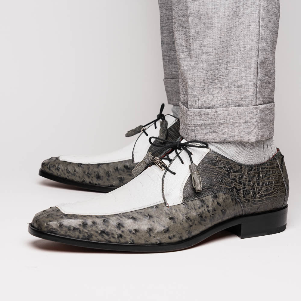The Marco Di Milano Andretti White / Gray is a luxury men's shoe with a white and grey textured upper, black laces, and a brown leather sole accented by visible stitching.