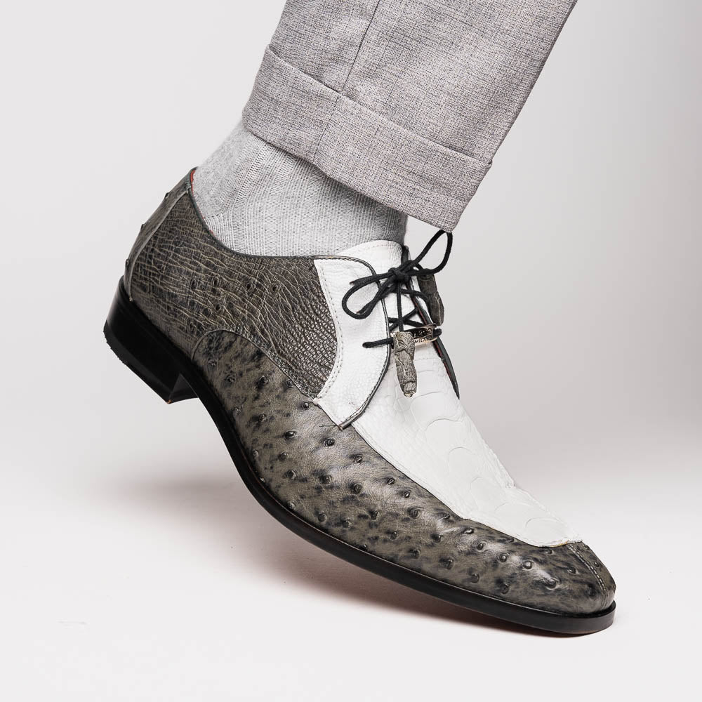 The Marco Di Milano Andretti White / Gray is a luxury men's shoe with a white and grey textured upper, black laces, and a brown leather sole accented by visible stitching.