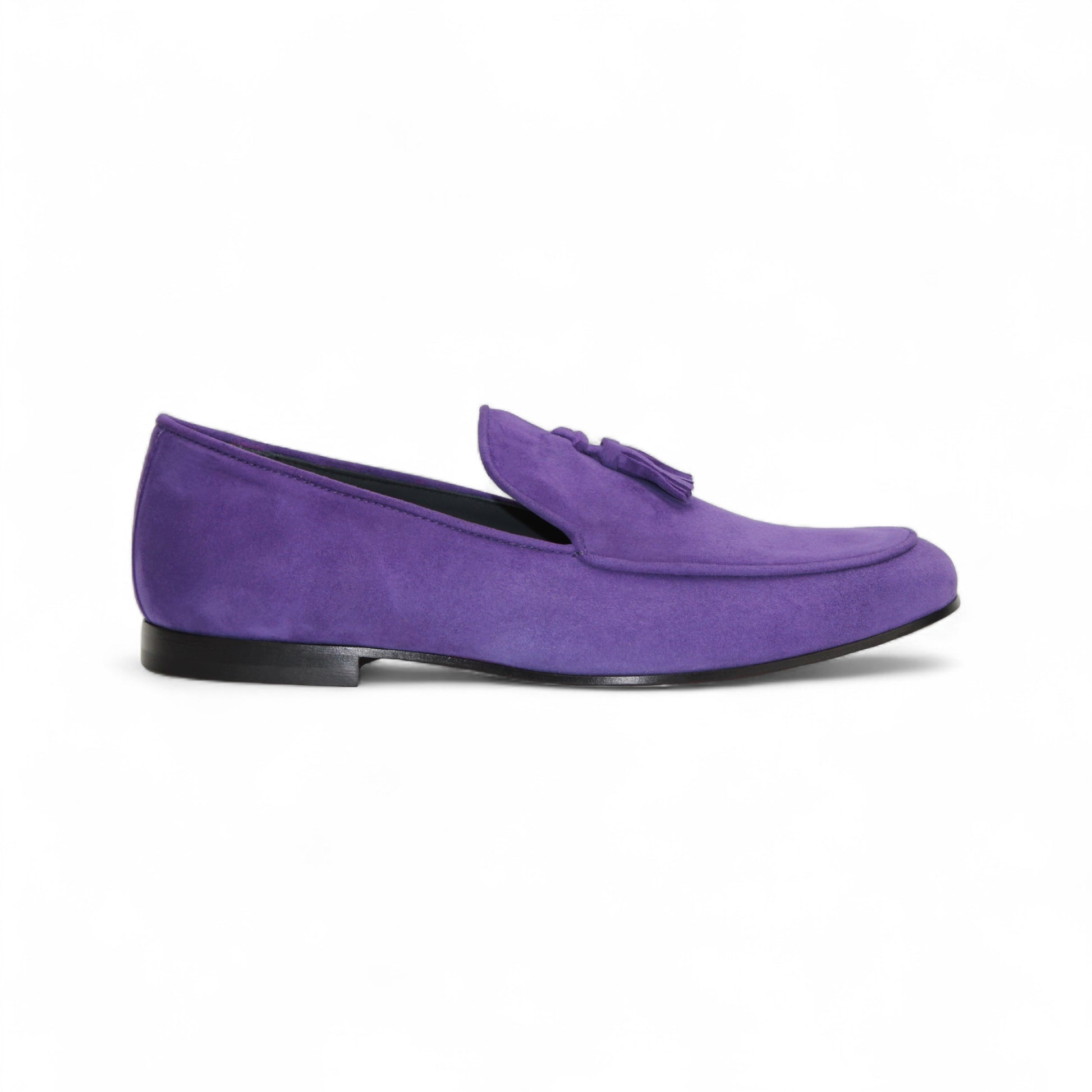 The Duca Di Matiste Duca Anzio Purple is a single Italian-made suede loafer with tassel detail, shown in side profile against a white background.