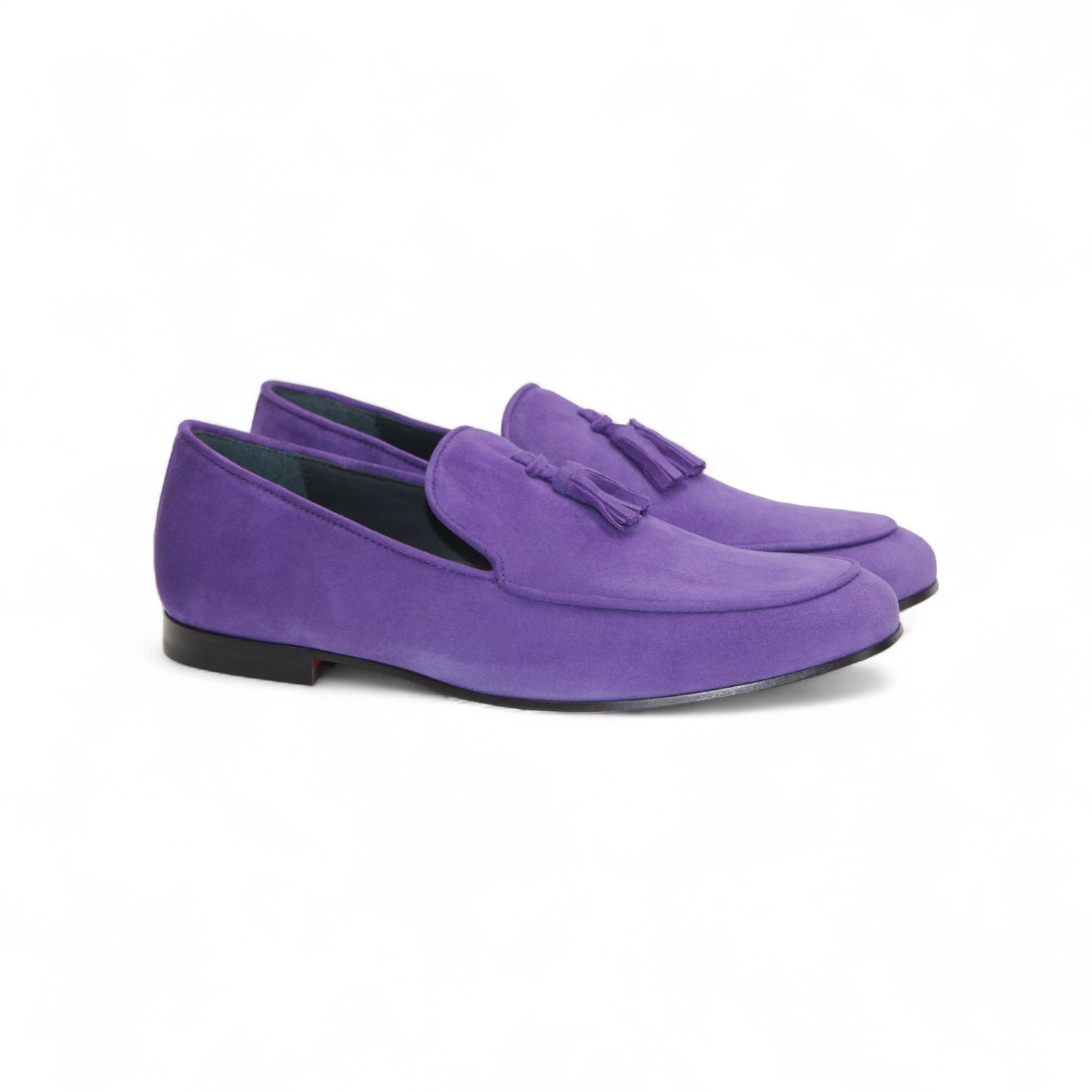 The Duca Di Matiste Duca Anzio Purple is a single Italian-made suede loafer with tassel detail, shown in side profile against a white background.