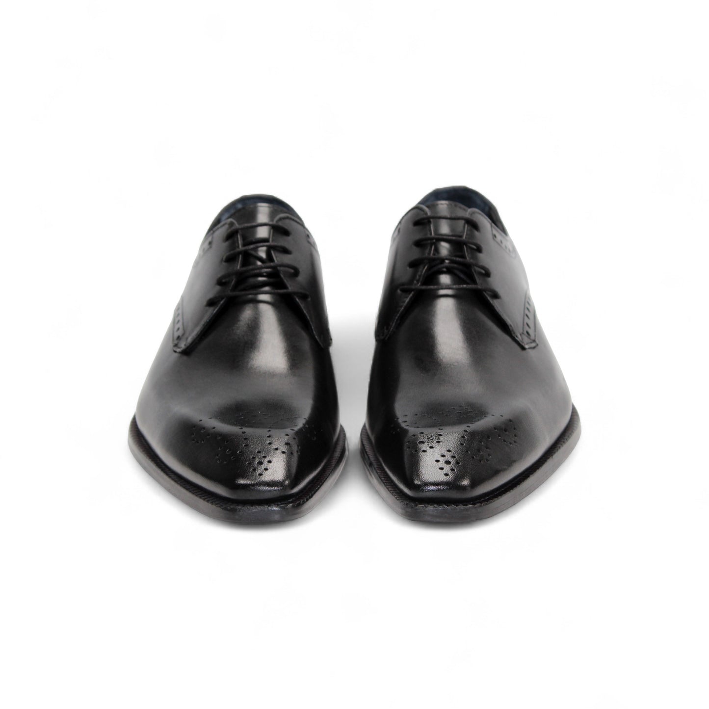 The Duca Di Matiste Duca Arpino Black is a black Italian leather dress shoe with a low heel, lace-up closure, and subtle brogue detailing, displayed in side profile on a white background.