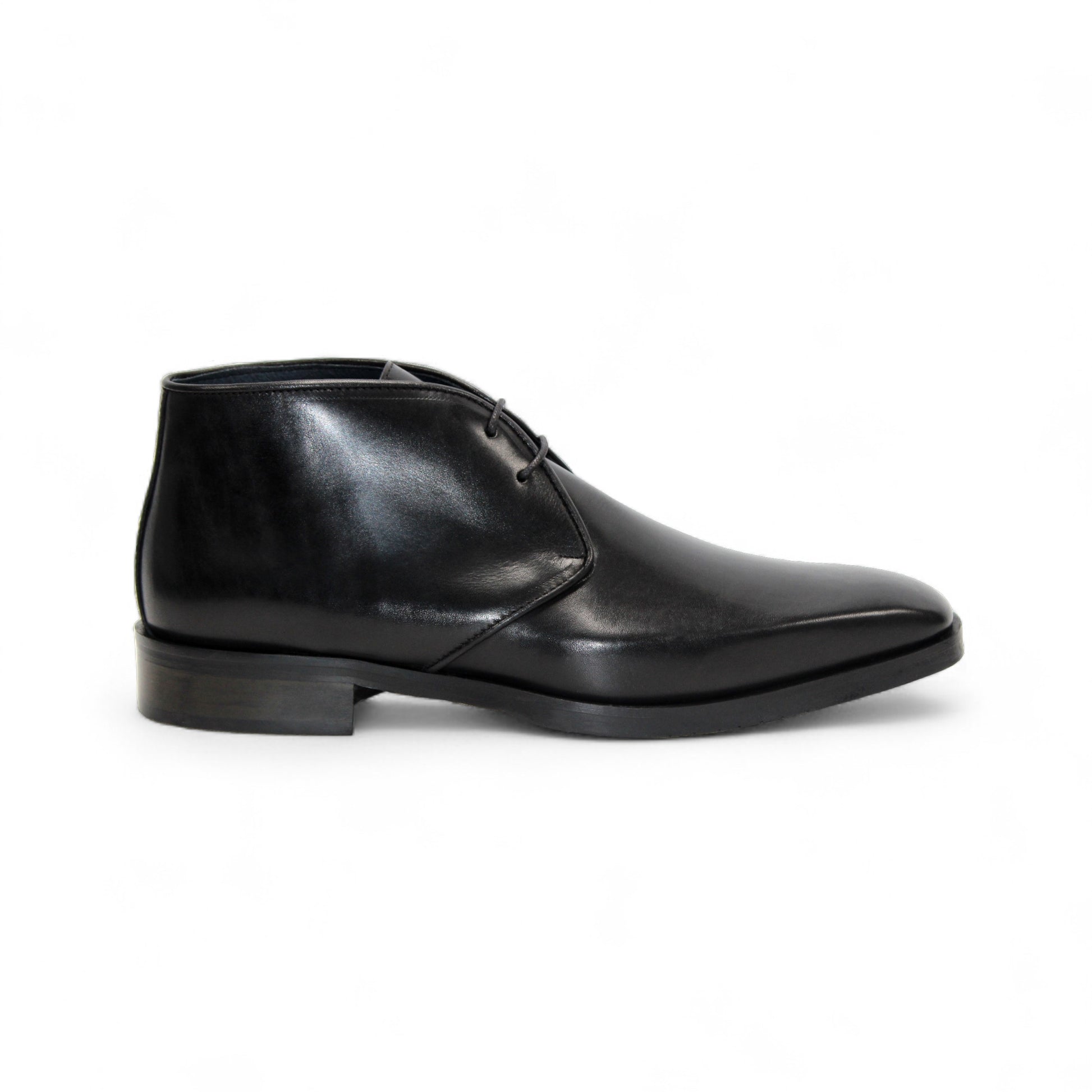 The Firmani Asher Black men's dress shoe by Firmani, made from genuine black leather with laces, is shown in a side view against a white background.