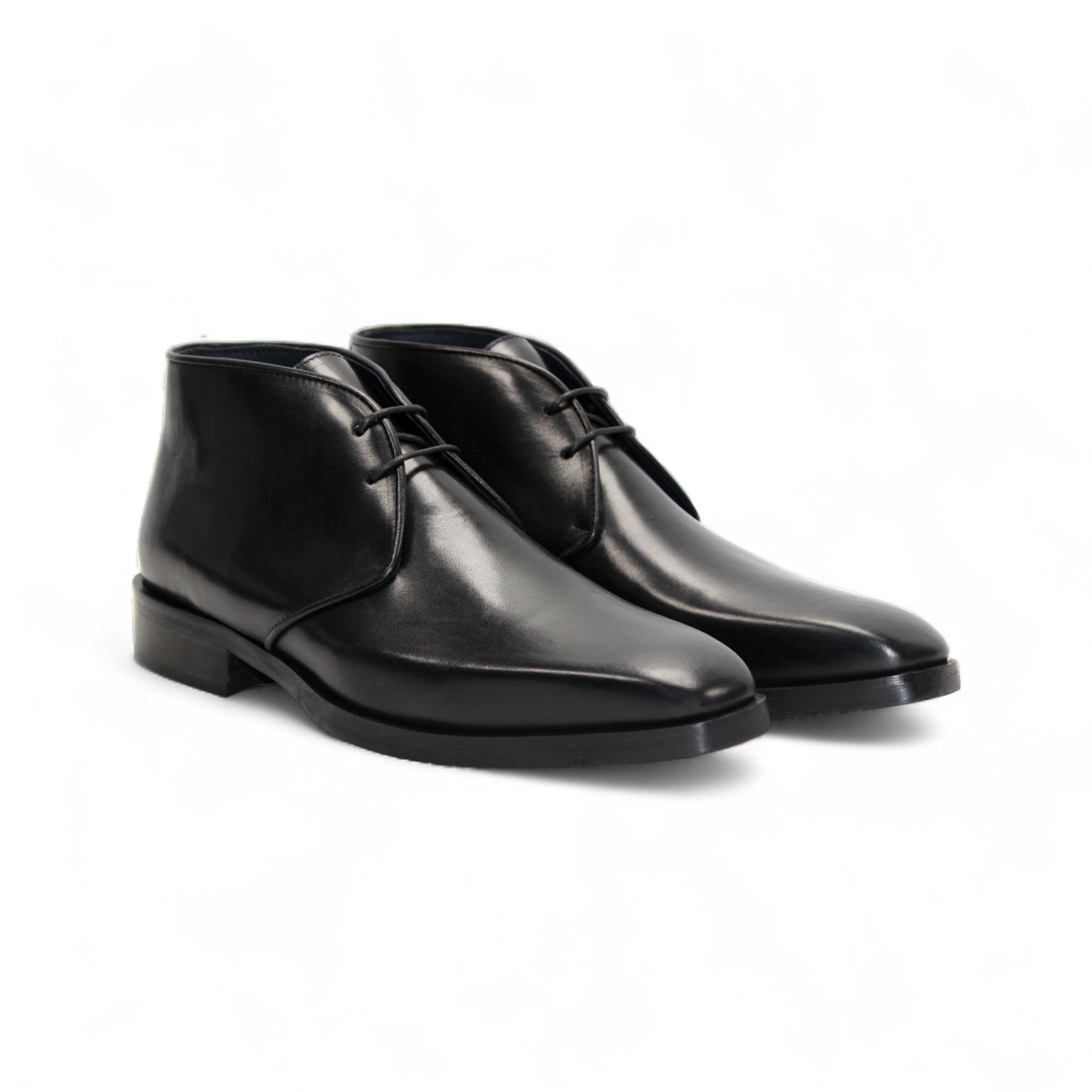 The Firmani Asher Black men's dress shoe by Firmani, made from genuine black leather with laces, is shown in a side view against a white background.
