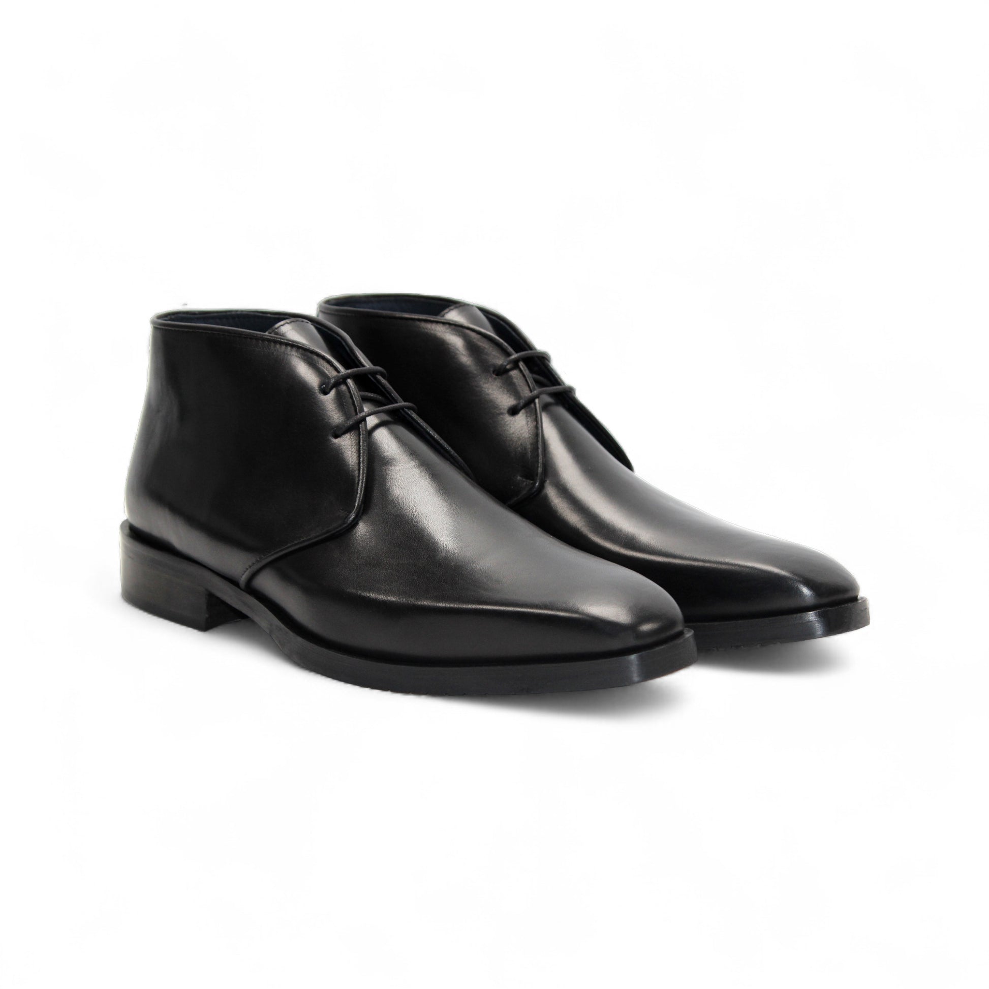 The Firmani Asher Black men's dress shoe by Firmani, made from genuine black leather with laces, is shown in a side view against a white background.