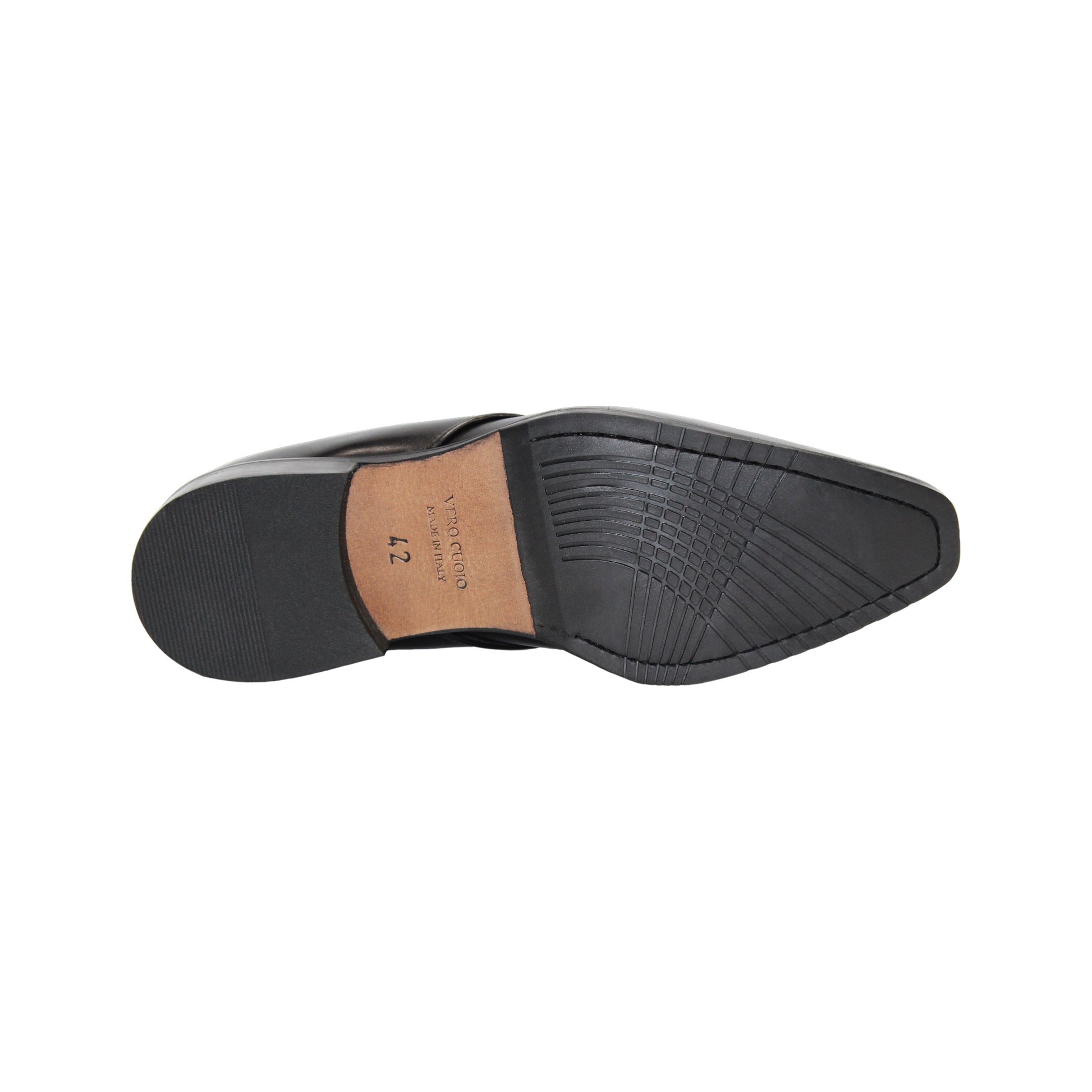 The Firmani Asher Black men's dress shoe by Firmani, made from genuine black leather with laces, is shown in a side view against a white background.