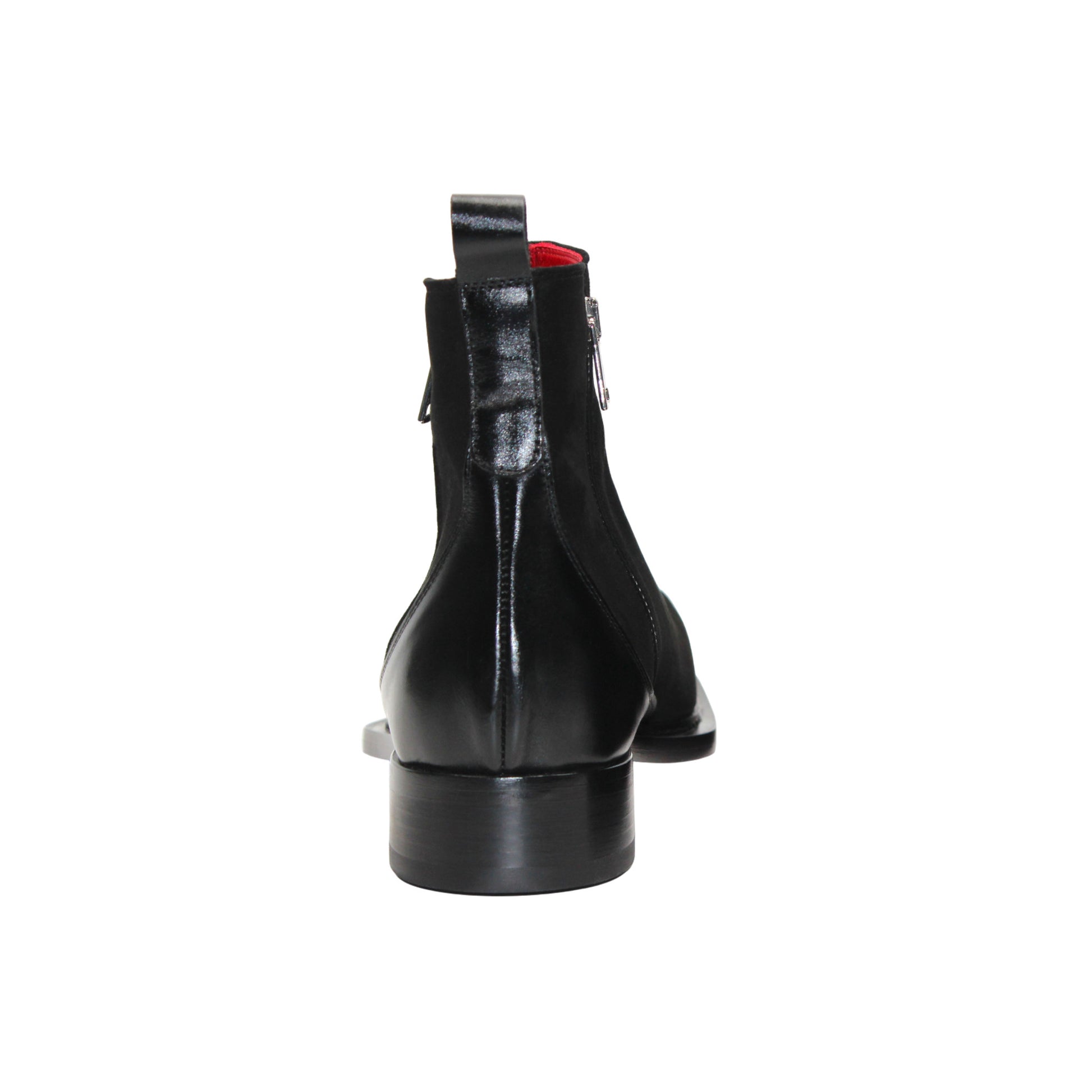 The Emilio Franco Cesare Black is a handcrafted Italian men's ankle boot in black suede, featuring a side zipper, leather heel detail, black sole, and back pull tab—luxurious footwear by Emilio Franco.