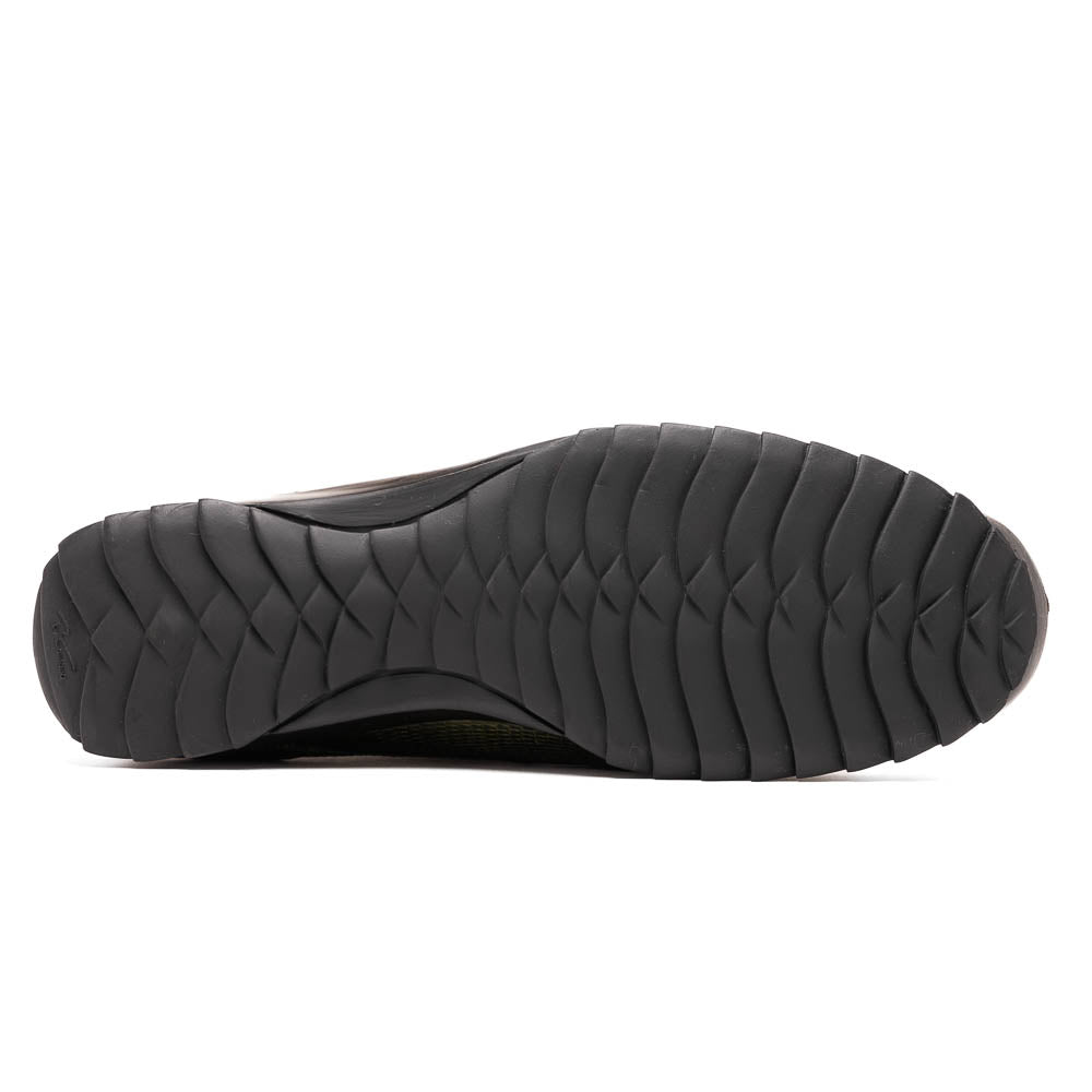 The Marco Di Milano Crater Rustic Olive sneakers boast green textured leather with a crocodile pattern, black soles and laces, hand-painted finishes, and metallic "ND" logos—ideal for true luxury footwear enthusiasts.