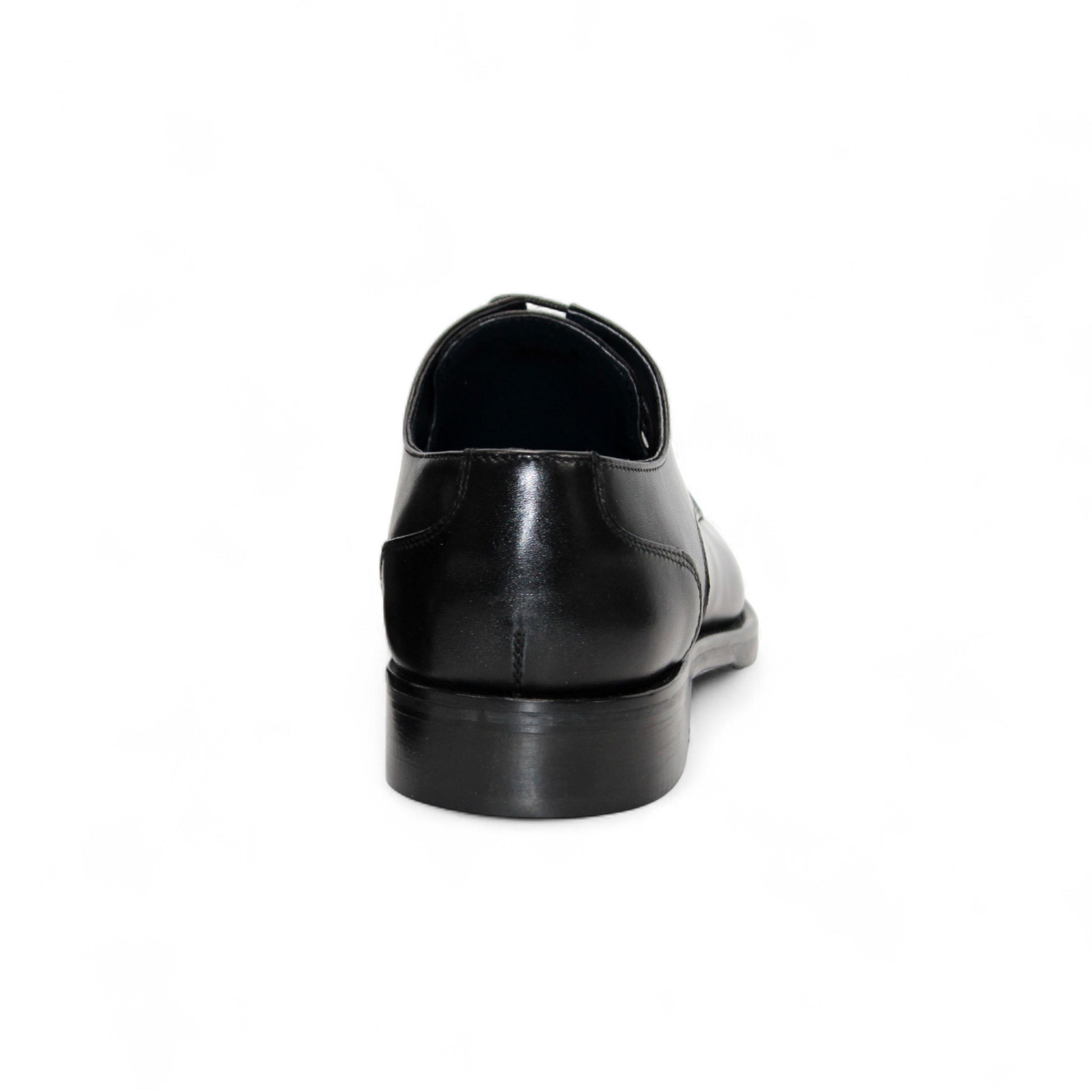 The Firmani David Black by Firmani is a black Italian leather dress shoe with laces and a low heel, shown in a side view on a white background, highlighting its timeless craftsmanship.