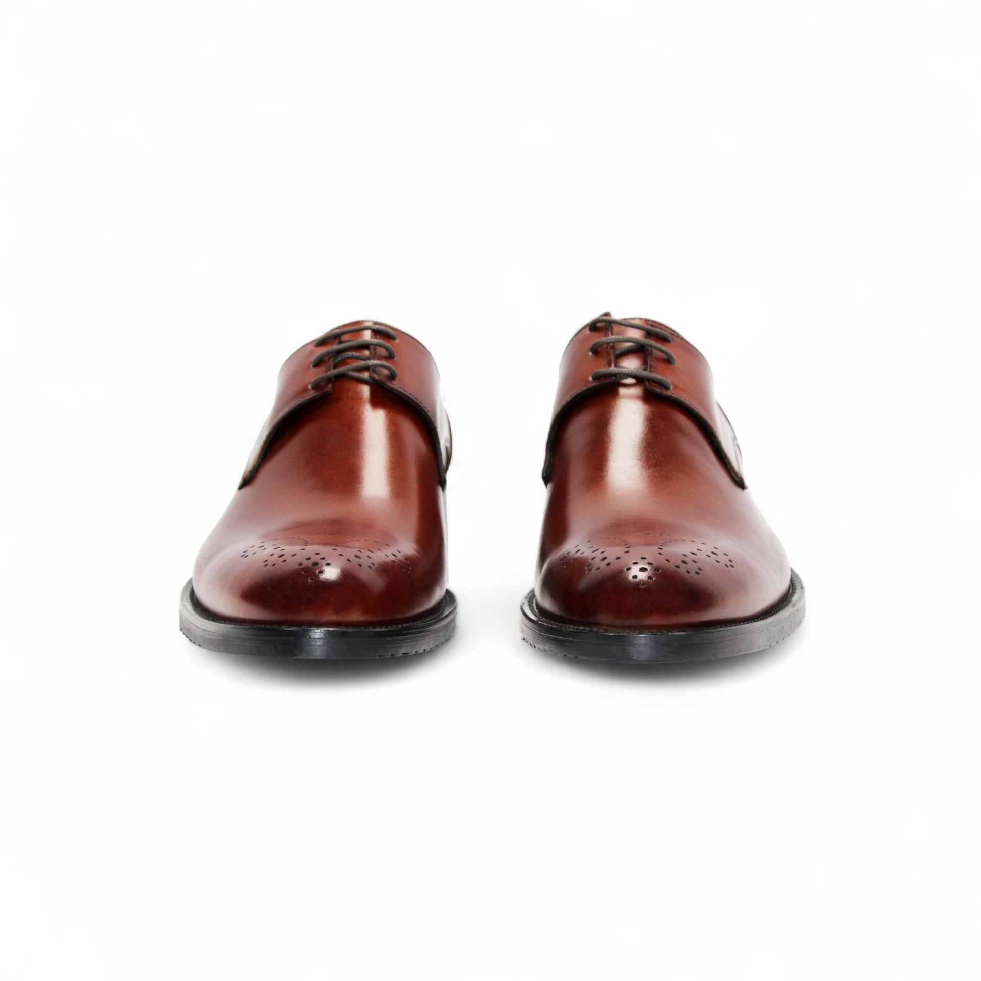 The Firmani David Brandy by Firmani is a brown genuine leather dress shoe with laces and decorative toe perforations, shown in side profile against a white background.