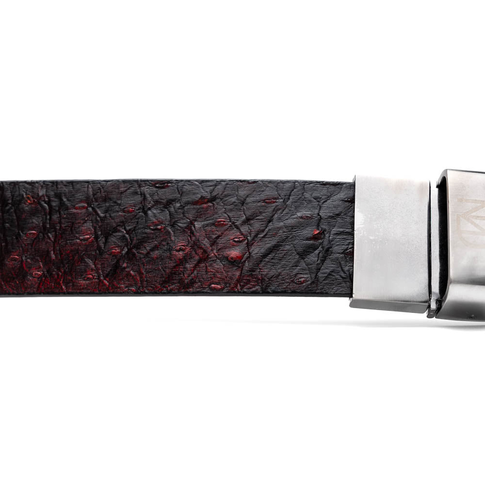 The Domenico Belt Blackcherry by Marco Di Milano features textured dark leather and a silver buckle with the brand's engraved logo—an ideal match for luxury footwear or refined ostrich belts in your collection.