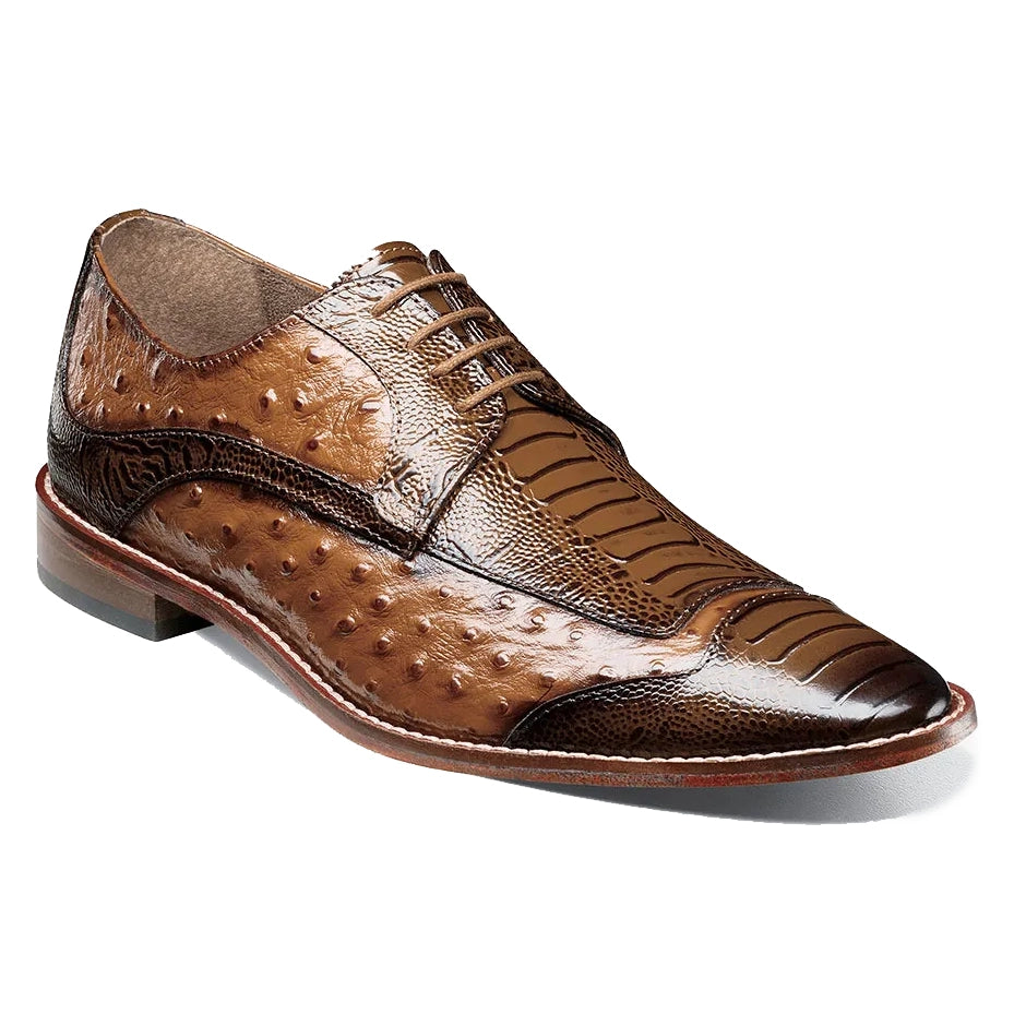 STACY ADAMS Fanelli Wing Tip Oxford - 25536 in tan is a men’s dress shoe featuring textured leather, lace-up closure, and a low heel. Please note: this item is final sale—no returns or exchanges are accepted.