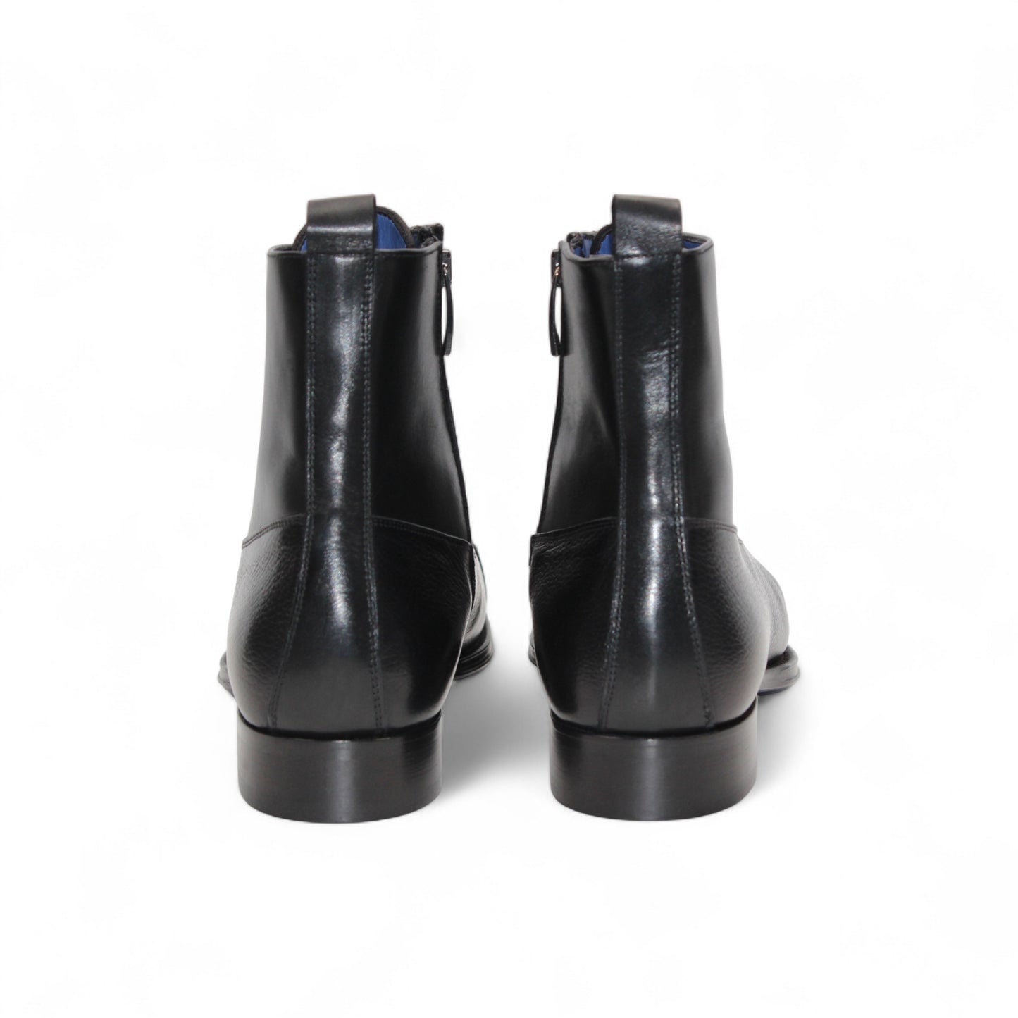 The Emilio Franco Fausto Black is a handcrafted Italian leather lace-up dress boot with a cap toe, side zipper, and low heel by Emilio Franco, shown in profile against a white background.