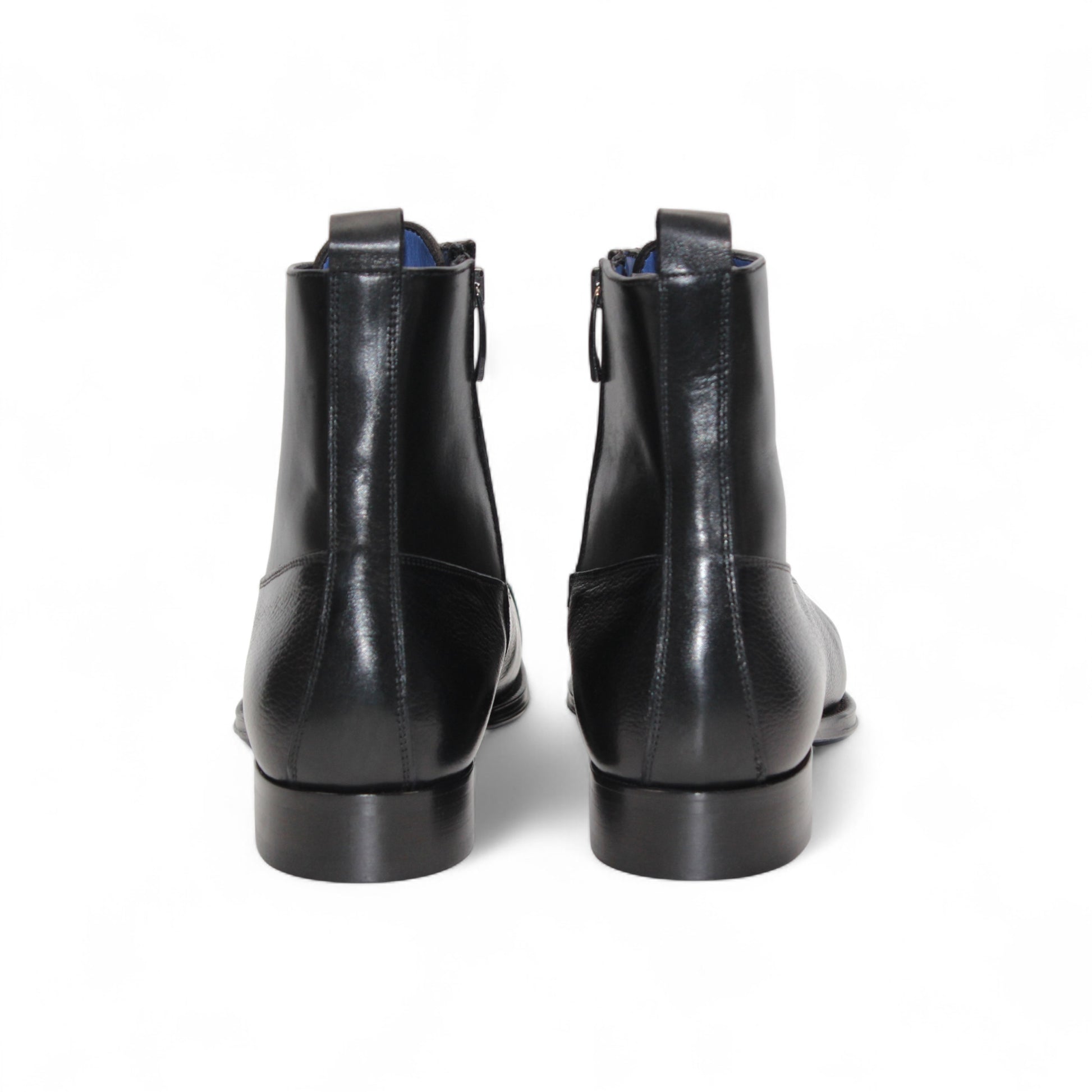 The Emilio Franco Fausto Black is a handcrafted Italian leather lace-up dress boot with a cap toe, side zipper, and low heel by Emilio Franco, shown in profile against a white background.