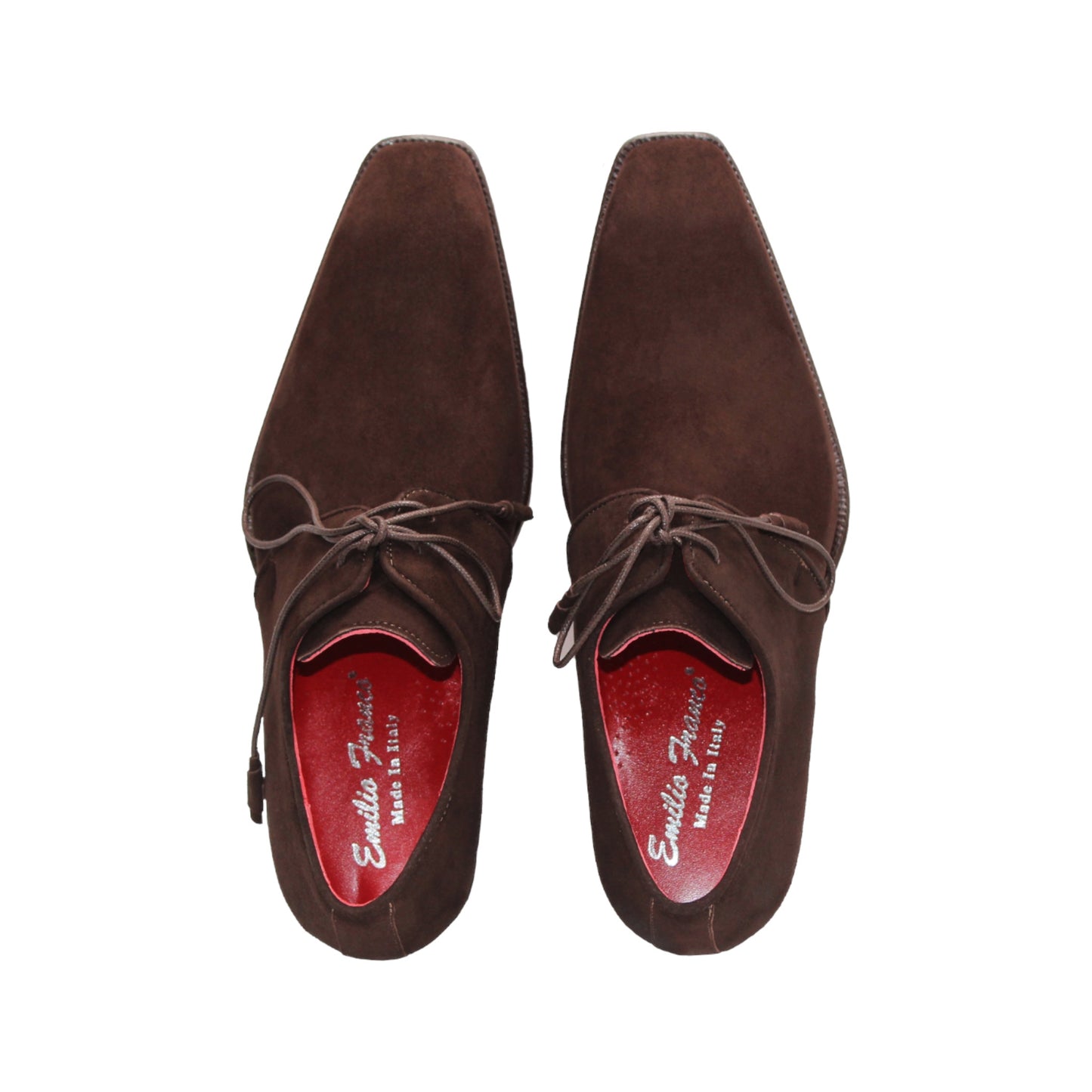 The Emilio Franco Gabriele Chocolate is a dark brown Italian suede shoe with a leather sole and low heel, shown from the side against a plain white background.
