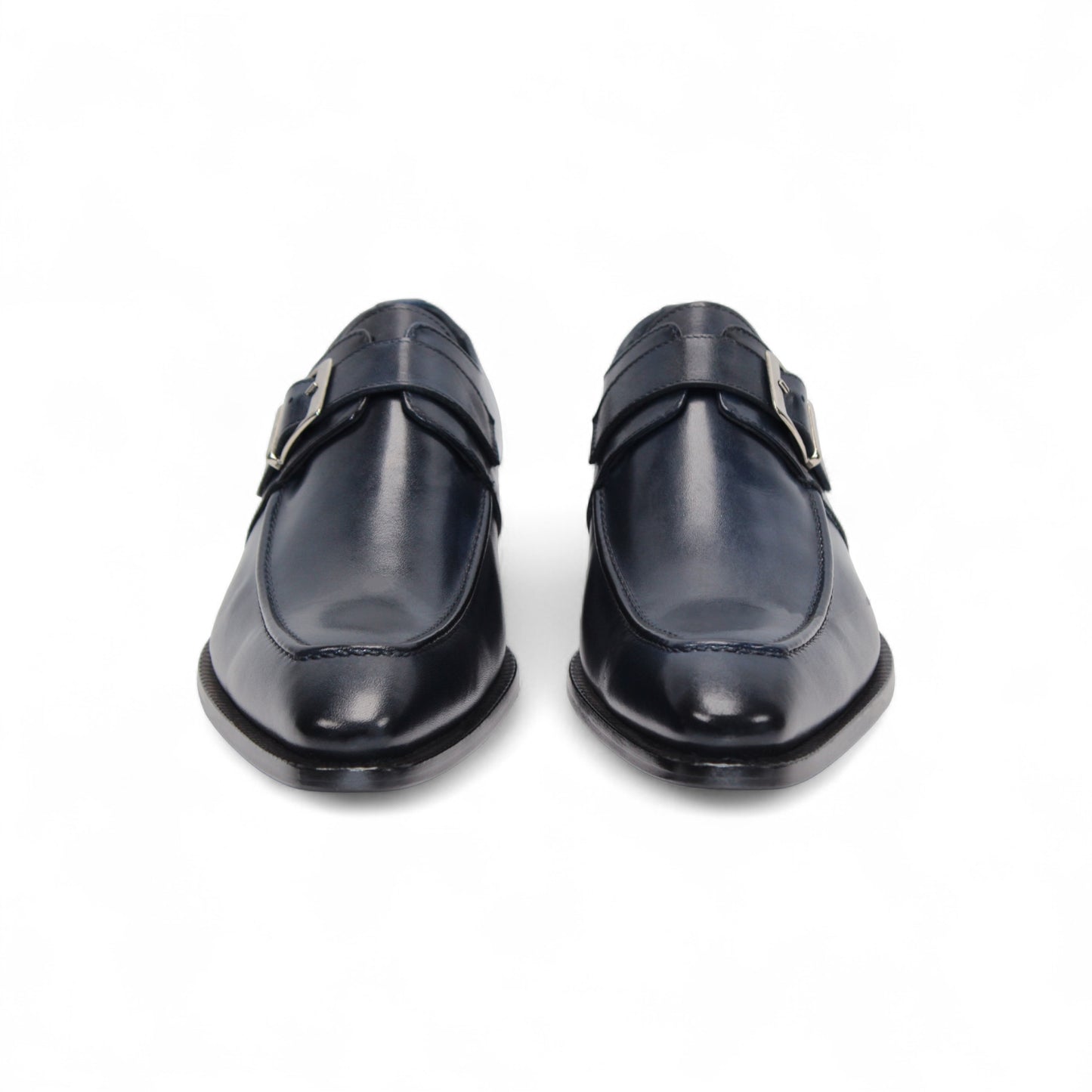 The Duca Di Matiste Duca Garda Navy is a handcrafted Italian leather shoe in dark blue, featuring a side buckle, low heel, and pointed toe, shown against a white background.