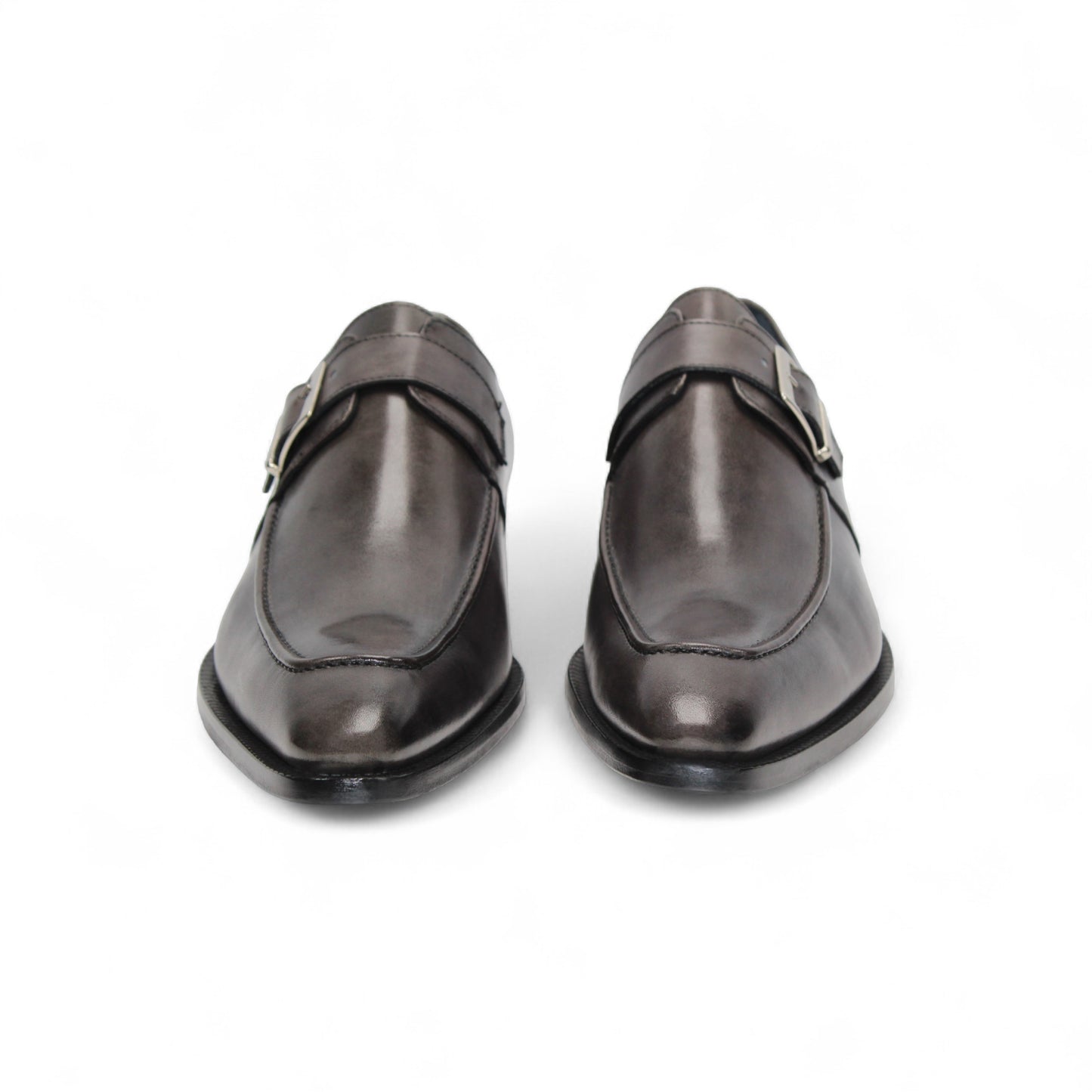 The Duca Di Matiste Duca Garda Grey—a genuine leather dress shoe with pointed toe, low heel, and side buckle—is an elegant choice for any modern wardrobe, shown here in gray on a white background.