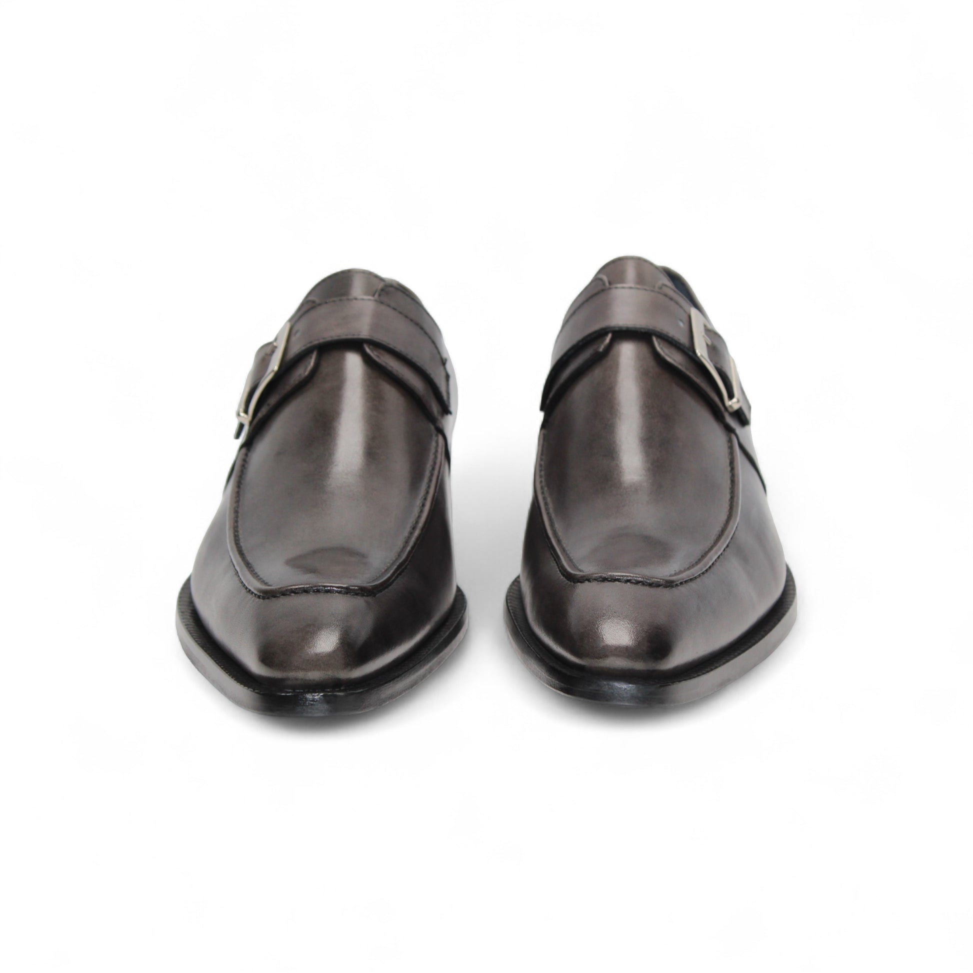 The Duca Di Matiste Duca Garda Grey—a genuine leather dress shoe with pointed toe, low heel, and side buckle—is an elegant choice for any modern wardrobe, shown here in gray on a white background.