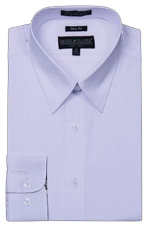 A neatly folded, white CVC dress shirt by Daniel Ellissa, featuring a collared neckline and buttoned cuffs, tailored in a slim fit and viewed from above.