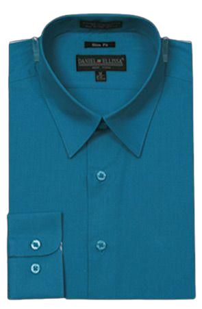 DANIEL ELLISSA CVC SLIM FIT SHIRT DS3003 TEAL, featuring a collar and front buttons, neatly folded.