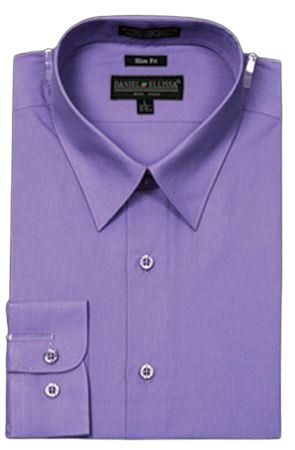 Daniel Ellissa's CVC Slim Fit Shirt DS3003 in lavender features a folded design with a pointed collar and buttoned cuffs.