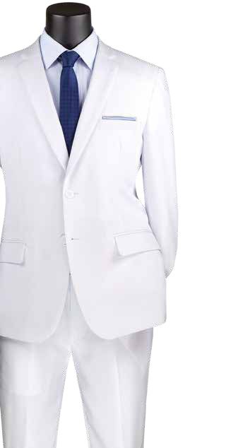 Vinci Suits' Slim Fit Single Breasted 2 Buttons Solid Color Blazer in White Z-S2PP features a modern sophisticated look with notched lapels, complemented by a blue dress shirt and tie on a mannequin.