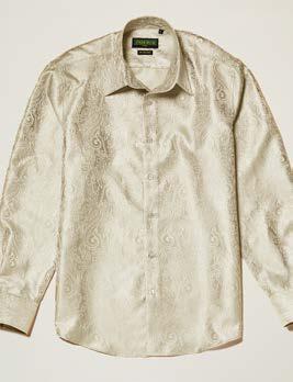 The Inserch Long Sleeve Paisley Jacquard Shirt LS005-134 in Bone is a regular fit shirt made from light beige satin with a subtle paisley pattern, shown flat on a neutral background.