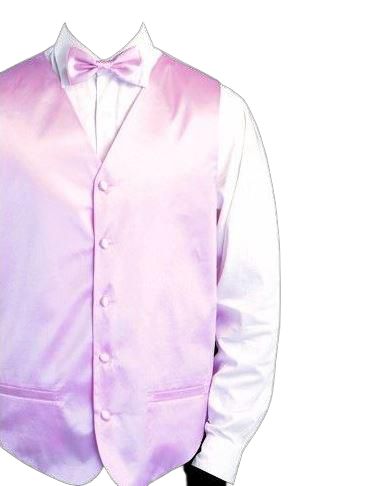 A white dress shirt complemented by a lilac satin vest from the Daniel Ellissa Solid Vest Set VS801, paired with a matching bow and coordinating hanky.