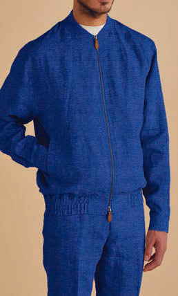 Close-up of the Inserch Premium Linen Short Zip Jacket JS660-02 in white, showcasing its subtle woven texture and refined barrel cuff that adds sophistication.